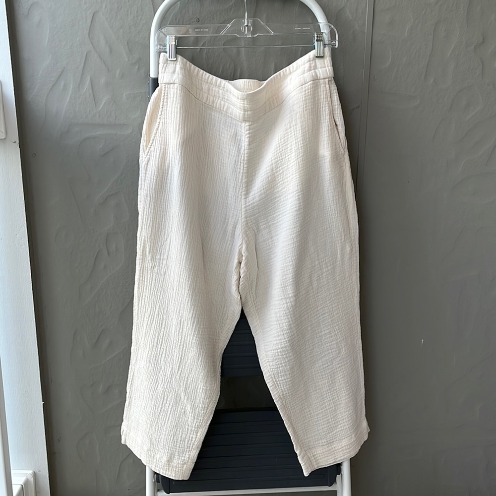 NWOT Soft Surroundings Petites Beach Bound Pull On Gauze Crop Pants Ecru PL